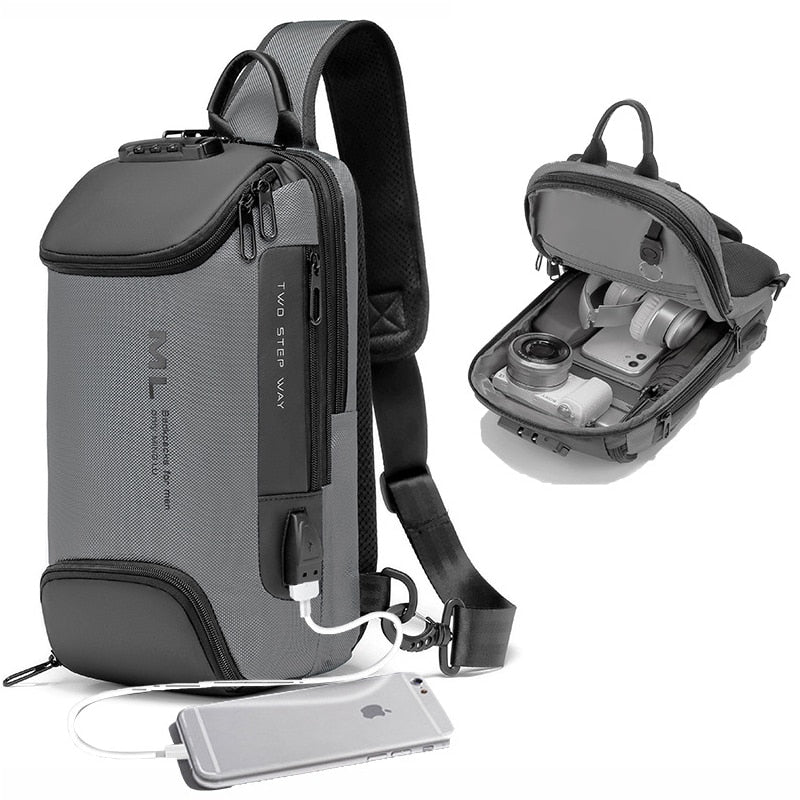 Men Fashion Anti-theft Lock Multifunction Shoulder Bags USB Charging Sling Crossbody Travel Messenger Chest Bag Pack For Male