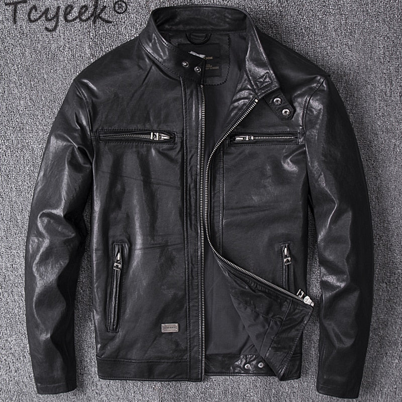 Tcyeek Spring Autumn Genuine Leather Jacket Men Streetweaar 100% Real Sheepskin Coat Man Moto Biker Vintage Leather Jackets 2811