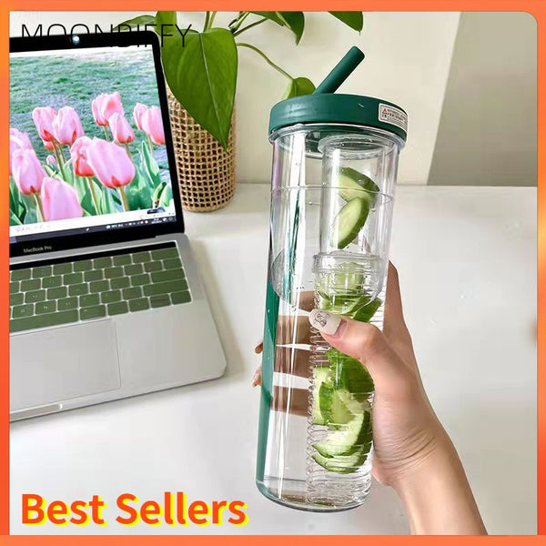 Cute Water Bottle with Foldable Straw 700ML Water Bottle Fruit Tea Built-in  Filter Cup Portable Office Drinkware Outdoor Shaker