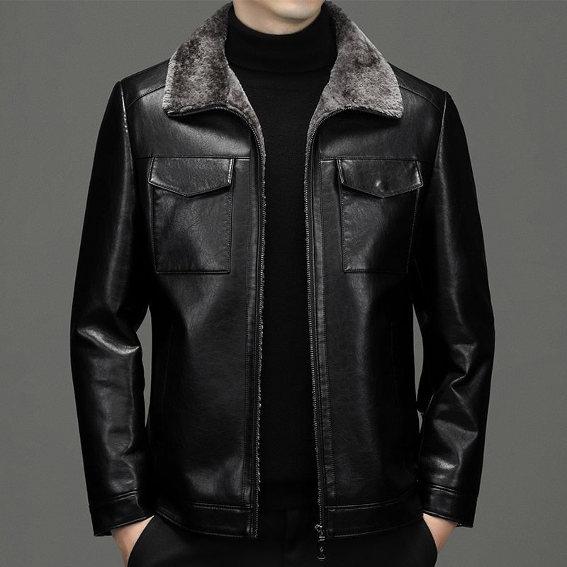 YN-2266 Autumn and Winter Men&#39;s Sheepskin Leather Coat Plush Thickened Fur One Men&#39;s Coat Business Casual Jacket