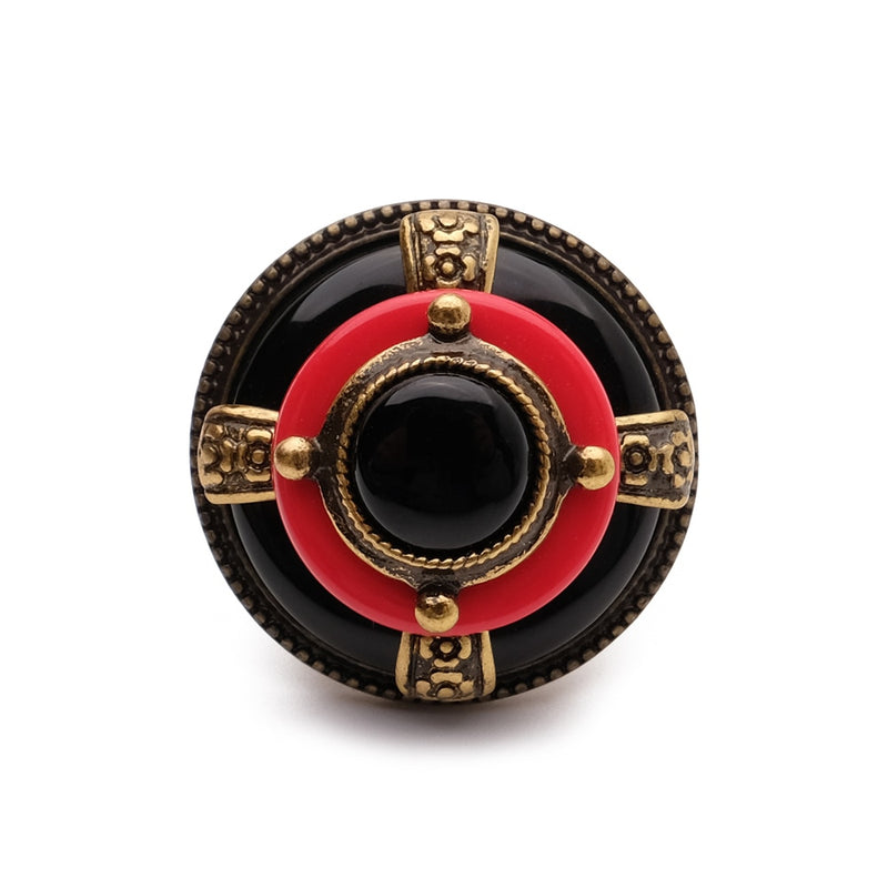 JBJD Black New Design vintage Natural Agate Red Ring