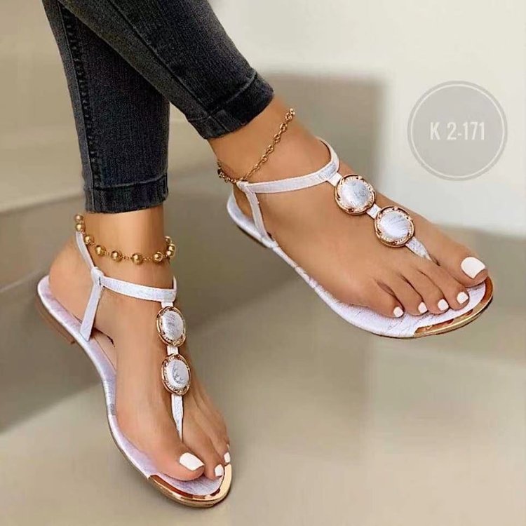 Summer Sandals Women Fashion Casual Beach Outdoor Flip Flop Sandals Metal Decoration Ladies Flat Shoes Big Size 2023