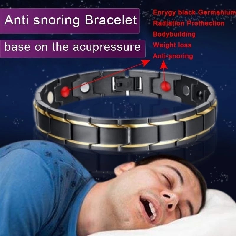 Mens Jewellery Magnetic Therapy Health Anti-snoring Stainless Steel Bracelet for Men Gold Adjustable Bracelet Pulsera Hombre