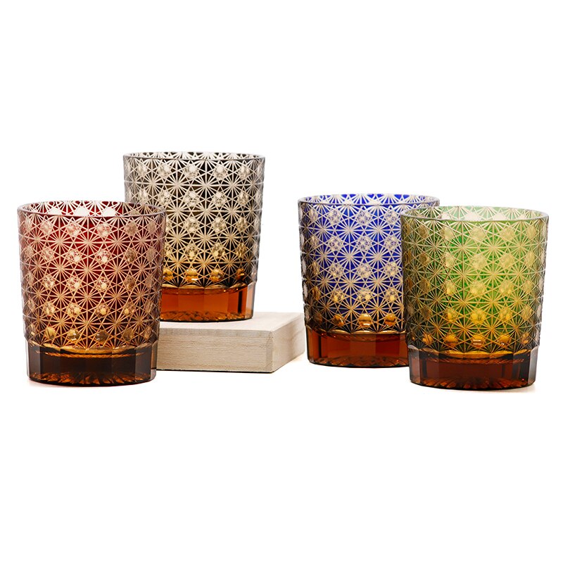 Edo Kiriko Glasses Bohemian Czech Engraving Whiskey Cup Drinkare Hand to Clear Color Glass Whisky Tumbler With Gift Box Pack