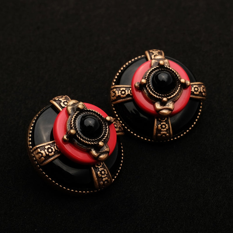 JBJD Vintage Stud Earrings Copper Plated Natural Agate Red and Black Colors Earrings Jewelry Old Style Classic Earrings For Gift