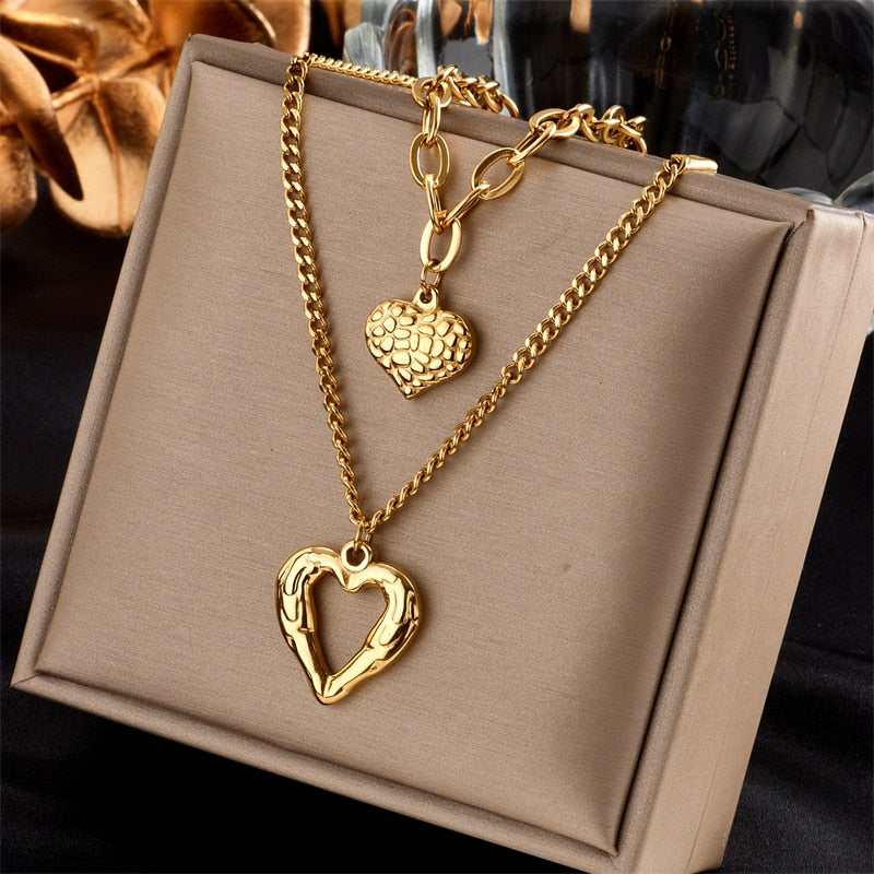 DIEYURO 316L Stainless Steel Small Uneven Folds 2 Love Necklace High-end Sense Party Accessories Non-fading High-quality Gifts