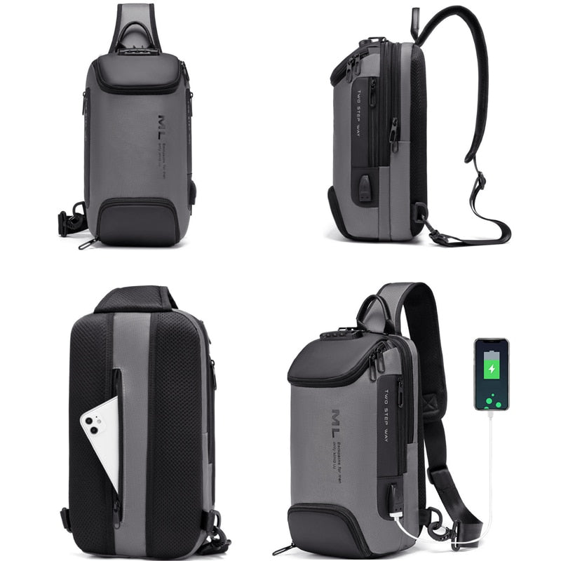 Men Fashion Anti-theft Lock Multifunction Shoulder Bags USB Charging Sling Crossbody Travel Messenger Chest Bag Pack For Male