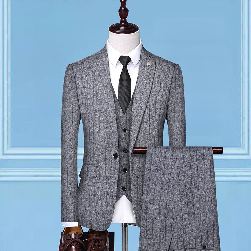 British Style Men Plaid Vest Blazer Pants 3 Pieces Set / Male Fashion High End Slim Wedding Banquet Business Suit Jacket Coat