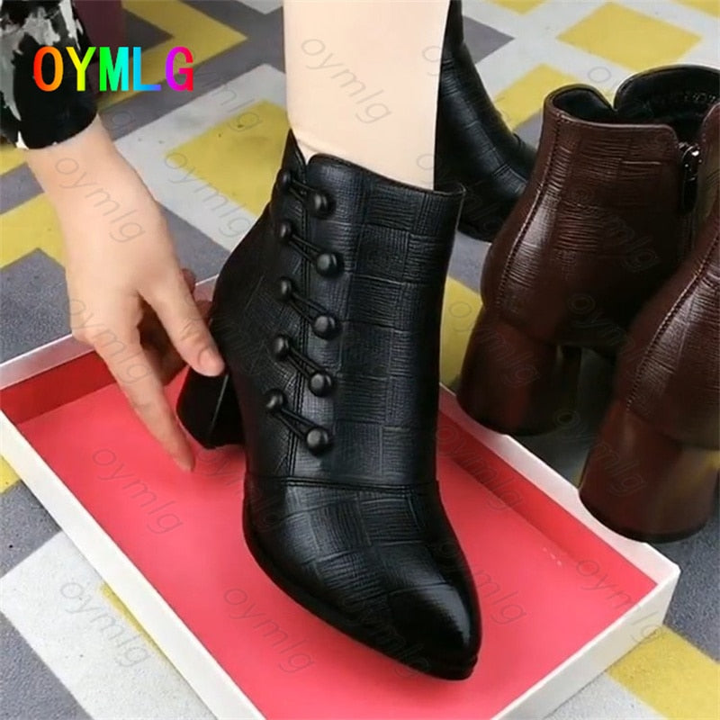 2021 autumn and winter new leather high-heeled small short boots women&
