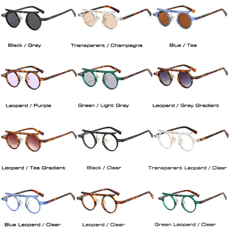 SO&amp;EI Fashion Small Round Punk Sunglasses Women Retro Clear Ocean Gradient Lens Shades UV400 Men Double Color Rivets Sun Glasses