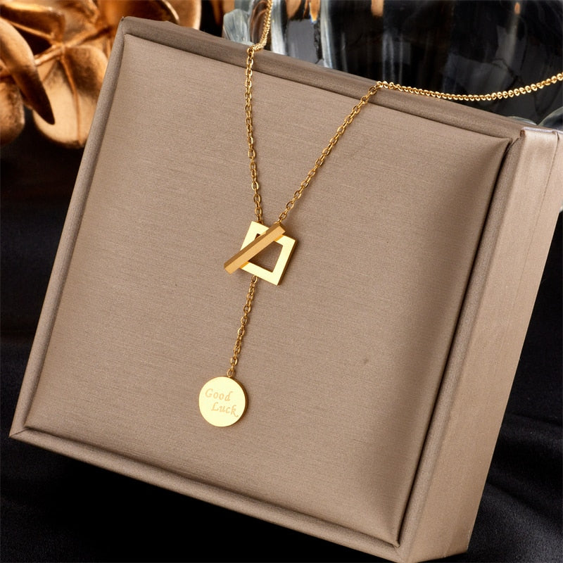 MEYRROYU Stainless Steel Gold Color Multi-layer Geometric Necklace For Women 2021 Trendy New Fashion Party Jewelry collares para