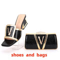 Elegant Women&#39;s Shoe Bag Set 2022 Summer New Fashion Letter Thick Heel Lady Slippers Suitable For Party Wedding Home Shoes