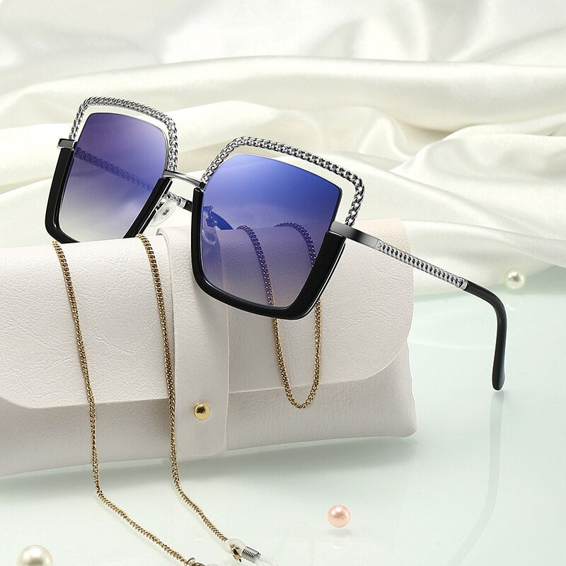 Luxury Square Sunglasses Women Men Alloy Chain Frame Sun Glasses Brand Design Female Shades Ladies Fashion Trending Eyeglasses