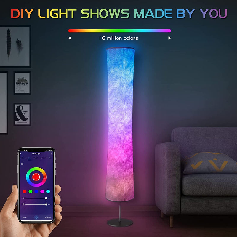 Nordic White Fabric Shade Led Corner Floor Lamp with Smart Alexa Control Modern RGB Standing Lamp for Living Room Bedroom Decor