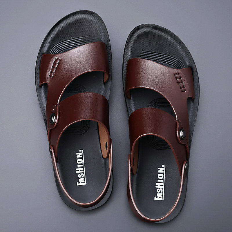 Men Sandals Summer New Fashion Men Slide Slippers Outdoor Genuine Leather Non-slip Shoes Beach Slip-On Sandals Travel Slippers