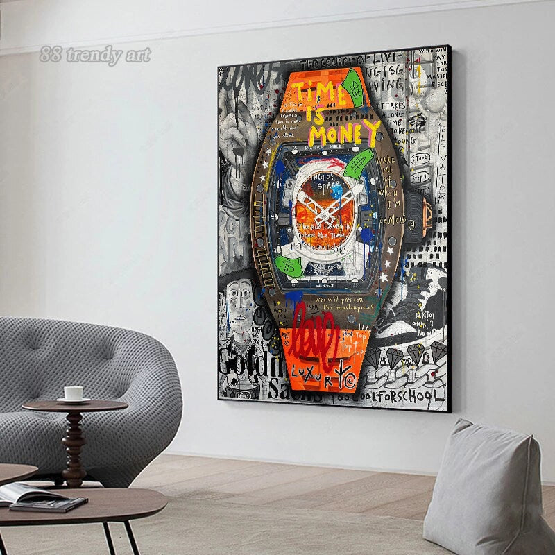 Motivational Street Graffiti Art Poster Time Is Money Watch Pop Art Canvas Painting Luxury Cuadros Wall Art Picture Home Decor