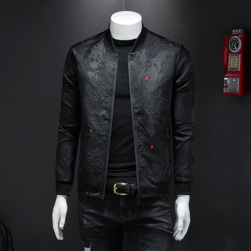 2022 Autumn New Floral Jacket Men Fashion Vintage Business Bomber Jacquard Jacket  Masculinas Casual Slim Jacket Coat Man M-4XL