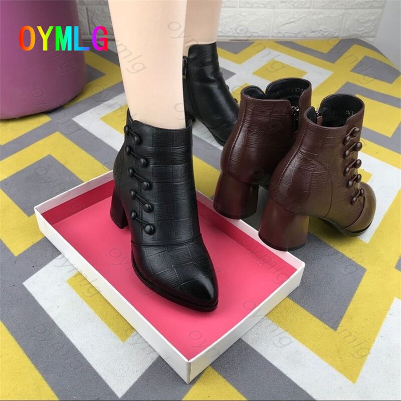 2021 autumn and winter new leather high-heeled small short boots women&