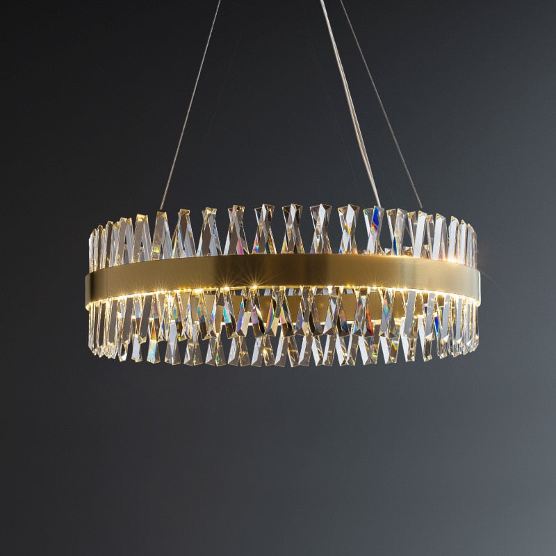 Modern K9 Crystal Chandelier Nordic LED Golden Round Pendant Light Living Room Hotel Bedroom Ceiling Lamp