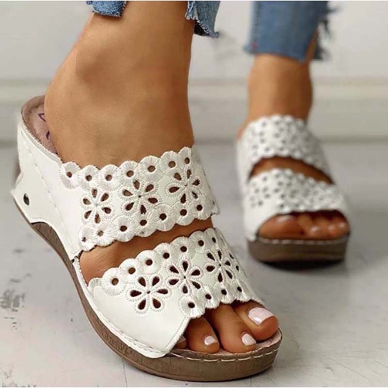 Shoes Women Fashion Hollow Out Pumps Sandals Shoes Woman Pointed Toe Wedge Shoes Slip On Fish Mouth Women Shoe Footwear Female
