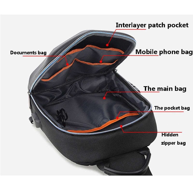 SUUTOOP Men Multifunction PVC Anti-theft Shoulder Bag USB Crossbody Bag Travel Sling Bag Pack Messenger Pack Chest Bag for Male