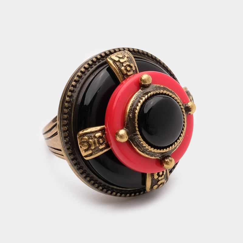 JBJD Black New Design vintage Natural Agate Red Ring
