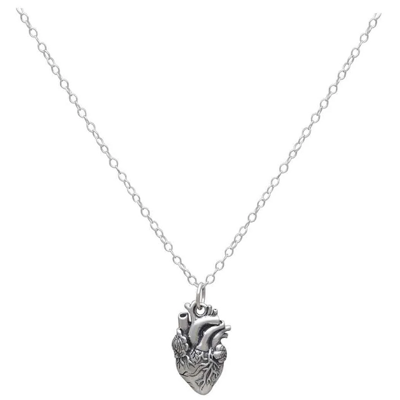 Medical Heart Organ Pendant Necklace Vintage Antique Silver Color Metal Medicine Necklace Jewelry for Women Girls - Hanreshe