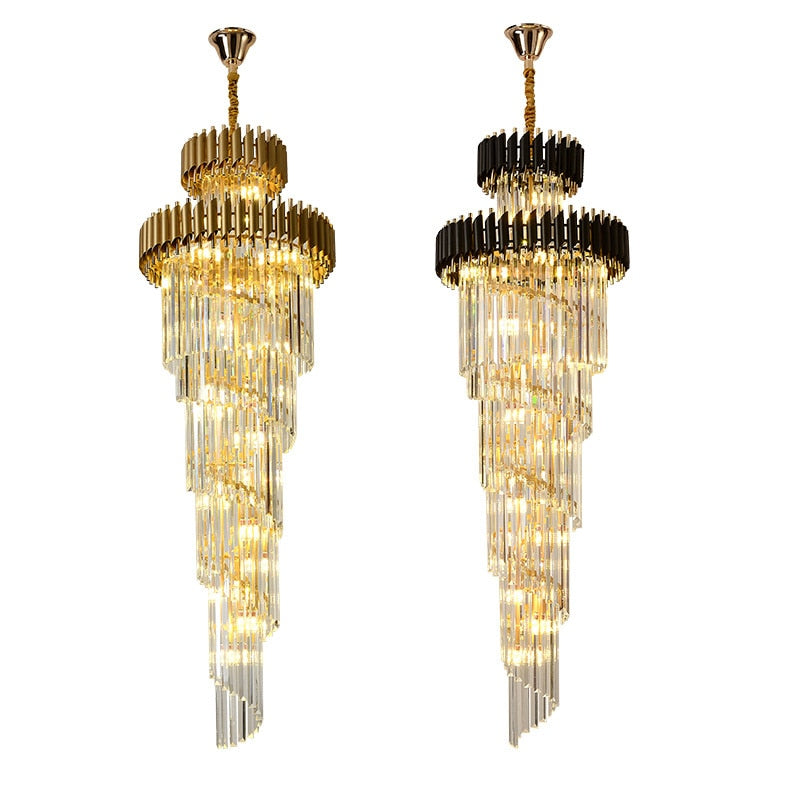 Modern Gold Pendant Lamp Crystal Chandelier Indoor New LED Customize Design Loft Stair Lights Fixture