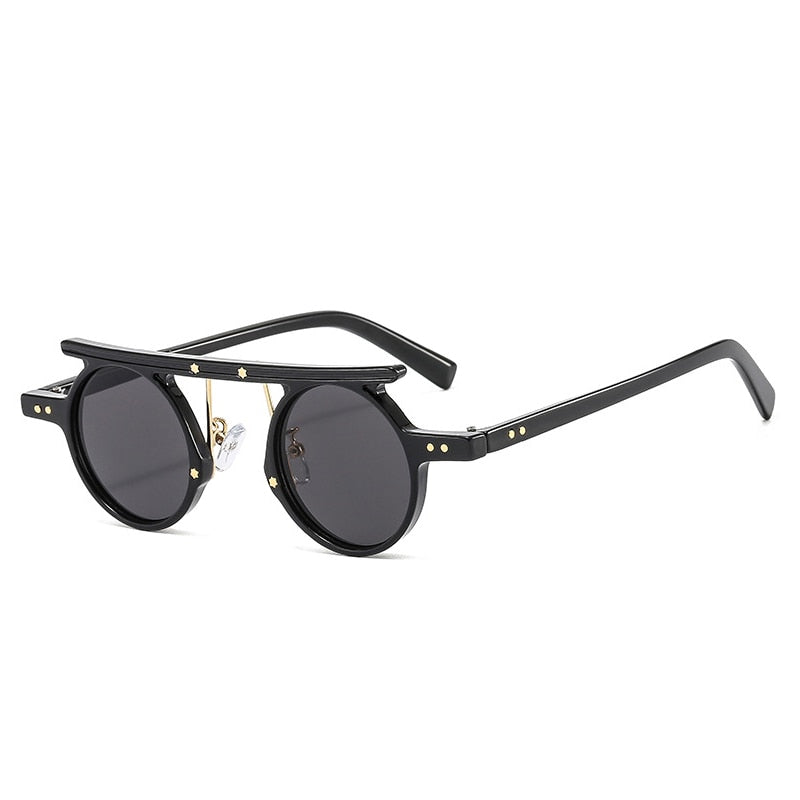 SO&amp;EI Fashion Small Round Punk Sunglasses Women Retro Clear Ocean Gradient Lens Shades UV400 Men Double Color Rivets Sun Glasses