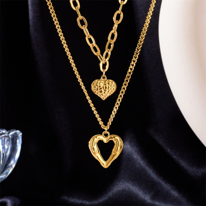 DIEYURO 316L Stainless Steel Small Uneven Folds 2 Love Necklace High-end Sense Party Accessories Non-fading High-quality Gifts