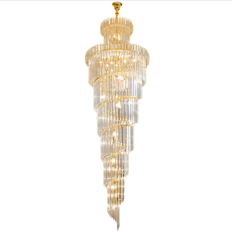 Modern Luxury Staircase LED Chandeliers Gold Crystal Hanging Pendant Light Duplex Building Large Chandeliers For Decoration