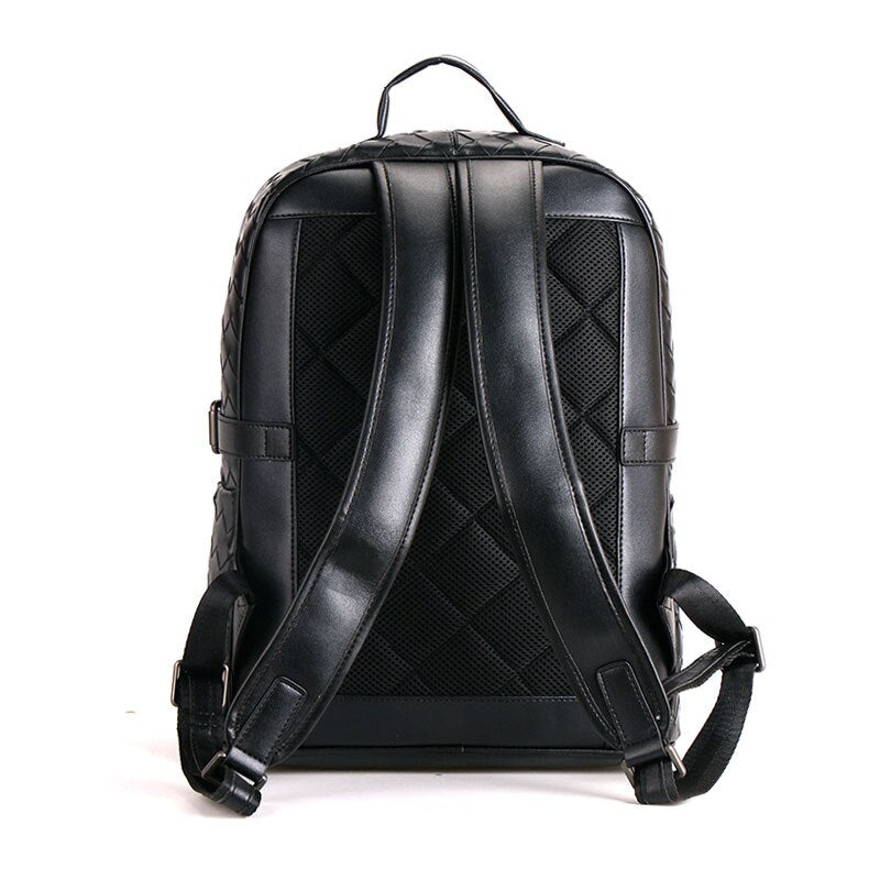 New Brand 100% Genuine Leather Men Backpacks Weave Real Natural Leather Student Backpack Boy Luxury Business Laptop School Bag