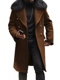 Men&#39;s Coat Casual Wool Solid Color Slim Fit Double Row Button Brown Side Pocket Jacket Korean Coat Men