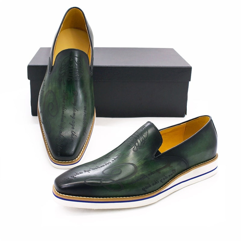 Fashion men casual shoes green comfortable flat loafers classic pointed handmade leather shoes office banquet men  leather shoes