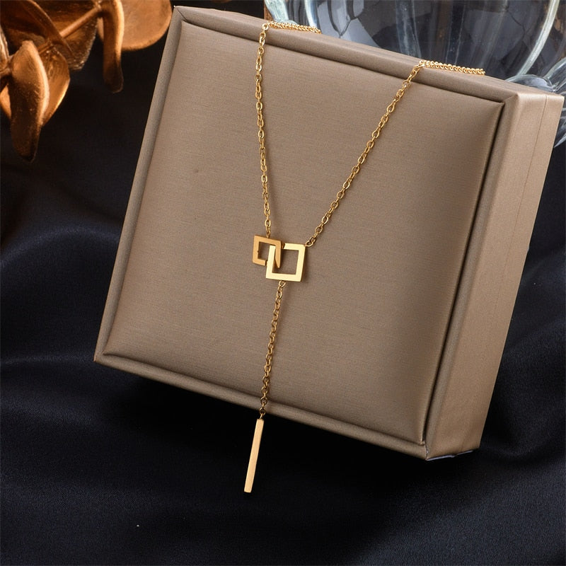 MEYRROYU Stainless Steel Gold Color Multi-layer Geometric Necklace For Women 2021 Trendy New Fashion Party Jewelry collares para