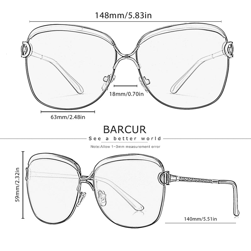 BARCUR Polarized Ladies Sunglasses Women Gradient Lens Round Sun Glasses Square Luxury Brand Oculos Lunette De Soleil Femme