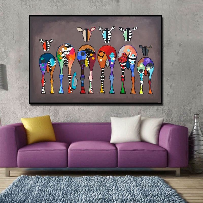 SELFLESSLY Wall Posters Canvas Painting Six Zebras Pictures For Living Room Abstract Colorful Animal Art Wall Art Prints Unframe