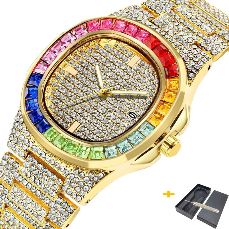Iced Out 18K Gold Watch For Men Luxury Diamond Watches Man Hip Hop Men&