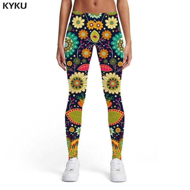 KYKU Psychedelic Leggings Women Pattern Ladies Colorful Sport Art Elastic Vintage Spandex Womens Leggings Pants Fitness