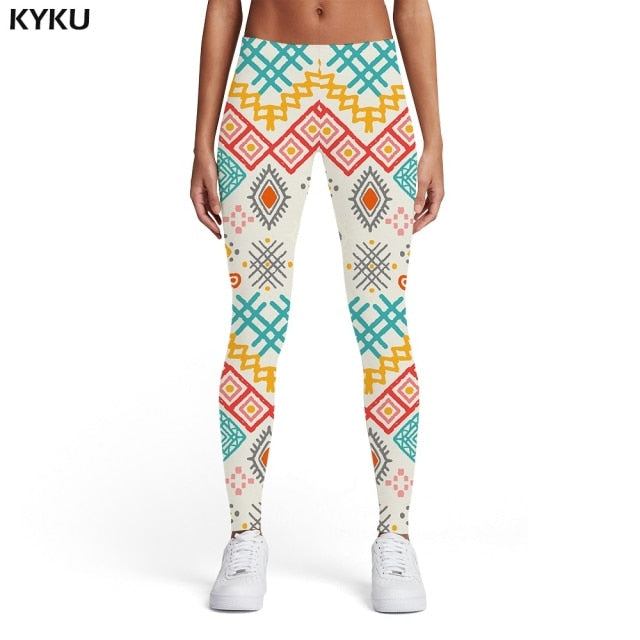 KYKU Brand Flower Leggings Women Graphics Ladies Colorful 3d Print Vintage Printed pants Harajuku Leggins Womens Leggings Pants