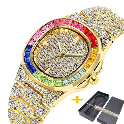 Iced Out 18K Gold Watch For Men Luxury Diamond Watches Man Hip Hop Men&