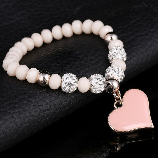 New Fashion Geometric Beaded Women Heart Bracelets Simple Stone Bead Charm Bracelets &amp; Bangles For Women Jewelry Gift