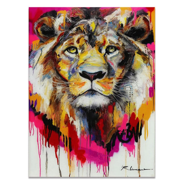 Abstract Colorful Animal Painting Modern Lion Graffiti Monkey Wall Art Funny Picture Cuadros Canvas Poster Print Home Decoration