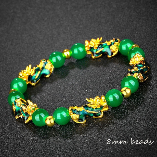 Feng Shui Obsidian Stone Beads Bracelet Men Women Unisex Wristband Gold Black Pixiu Wealth and Good Luck Women Bracelet