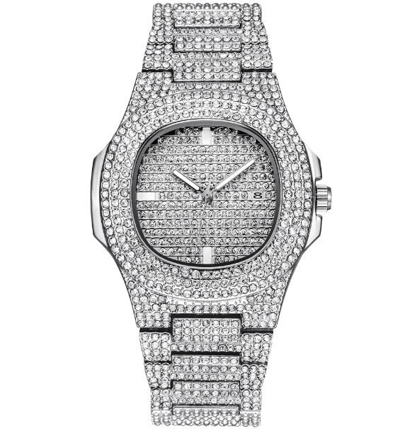 Couple Iced Out Watches Women Hip Hop Bling Diamond Mens Business Watch Stainless Steel Couple Wristwatch for Lovers Unique