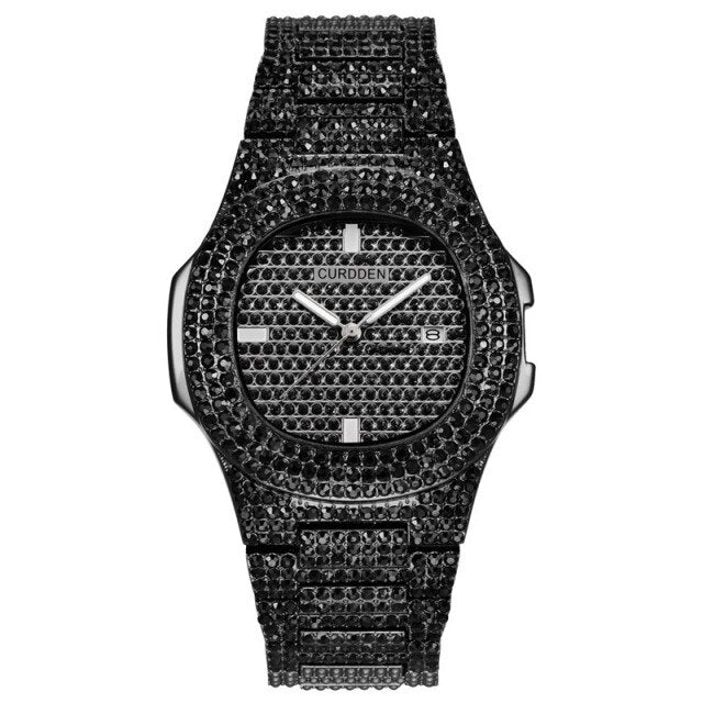 Couple Iced Out Watches Women Hip Hop Bling Diamond Mens Business Watch Stainless Steel Couple Wristwatch for Lovers Unique