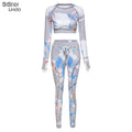 Sisterlinda Skinny Patchwork Tracksuit 2piece Outfits Sportwear Women Matching Set Elasticity High Top Sporty Legging Activewear