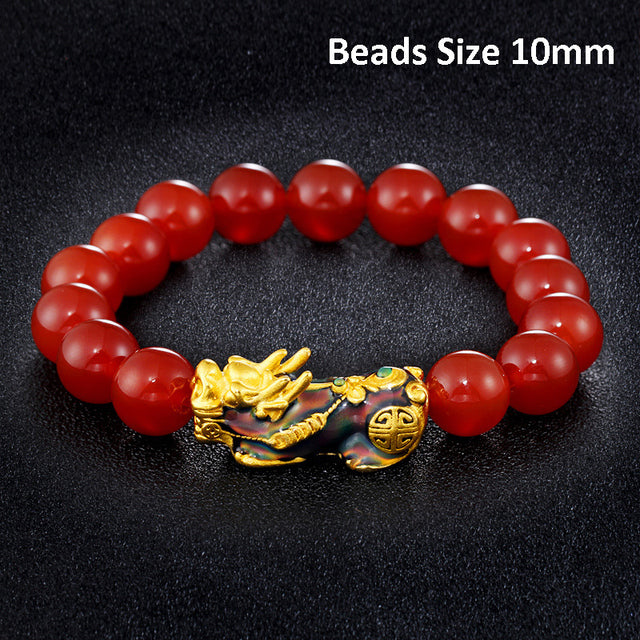 Stone Beads Bracelet Men Women Unisex Chinese Feng Shui Pi Xiu Obsidian Wristband Gold Wealth &amp; Good Luck Pixiu Women Bracelets