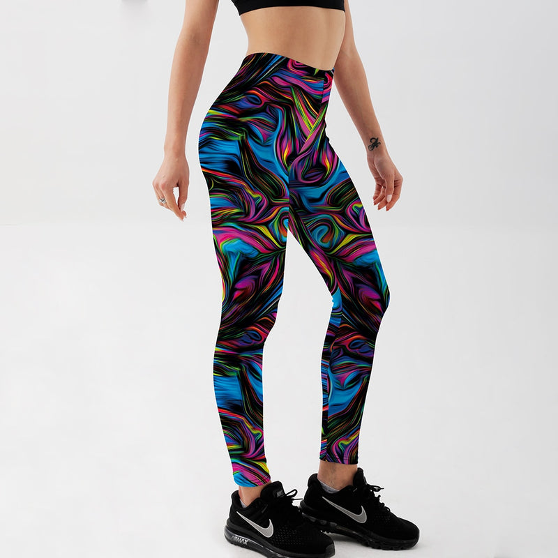 Psychedelic Style Colorful Vortex Printed Leggings Women Summer High Waist Sexy Fitness Leggings Trousers Long Pants