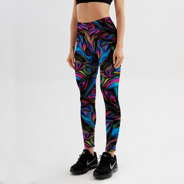 Psychedelic Style Colorful Vortex Printed Leggings Women Summer High Waist Sexy Fitness Leggings Trousers Long Pants